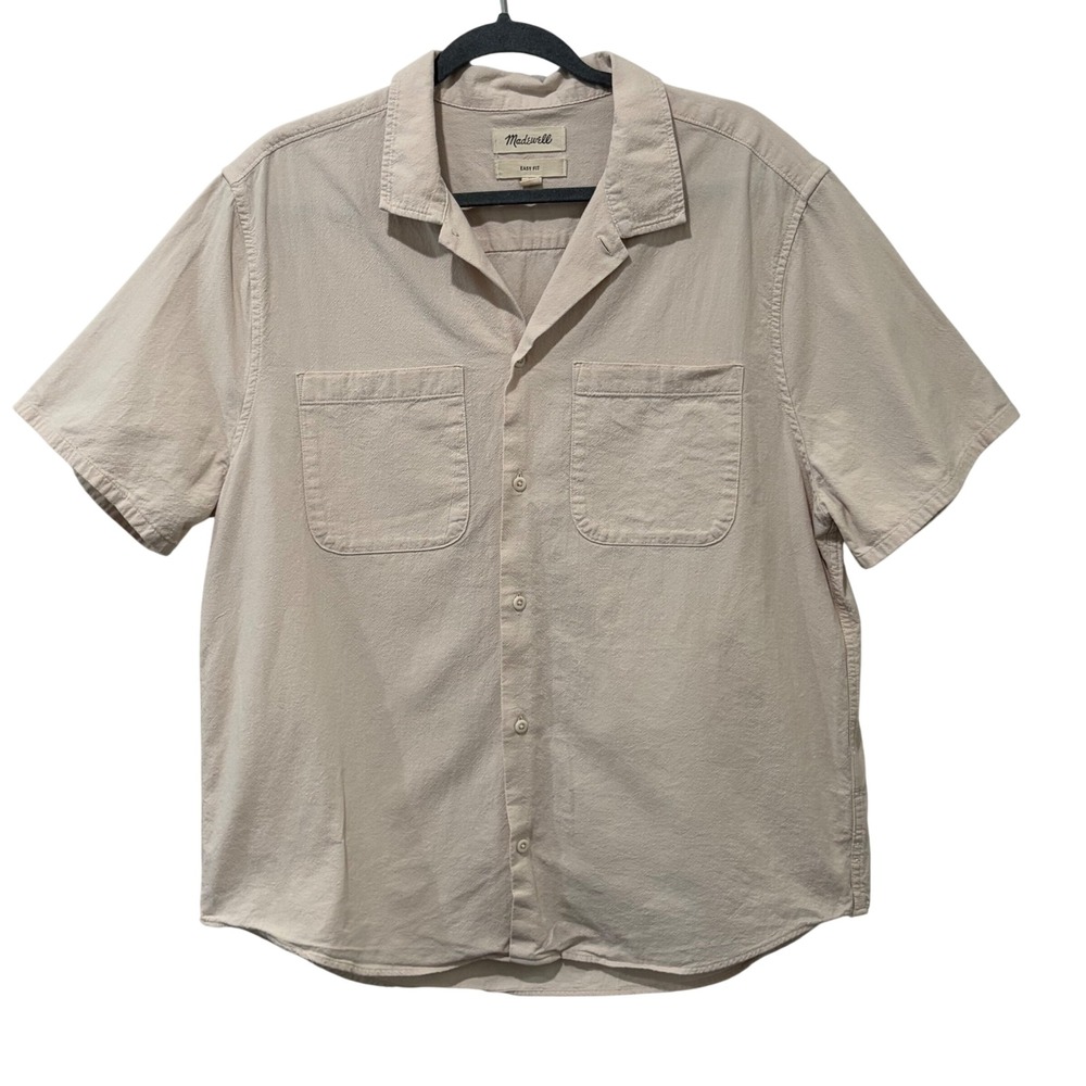 Madewell Crinkle Cotton Easy Short Sleeve Shirt Mens Large Beige Vintage Linen